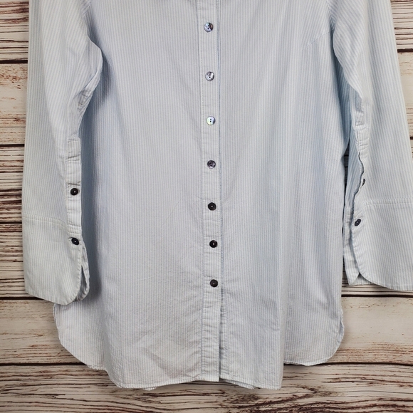 John Mark Womens Large Blue/White Stripe Portrait Collar Button Down Shirt Top - Picture 3 of 10